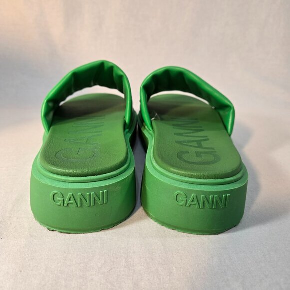 GANNI Green Vegea Slides Embossed Logo Slip-On Flat Platform Sandals Size 8.5/9. - Picture 12 of 16